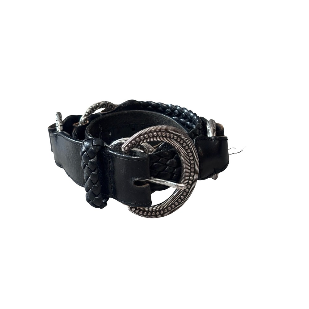 Brighton B30933 Black Braided Leather Belt Silver Ornate Buckle Size 34